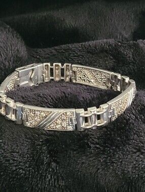 Sterling Silver 925 Micro Mini Pavé Diamond Dust Thick Link Bracelet Unisex